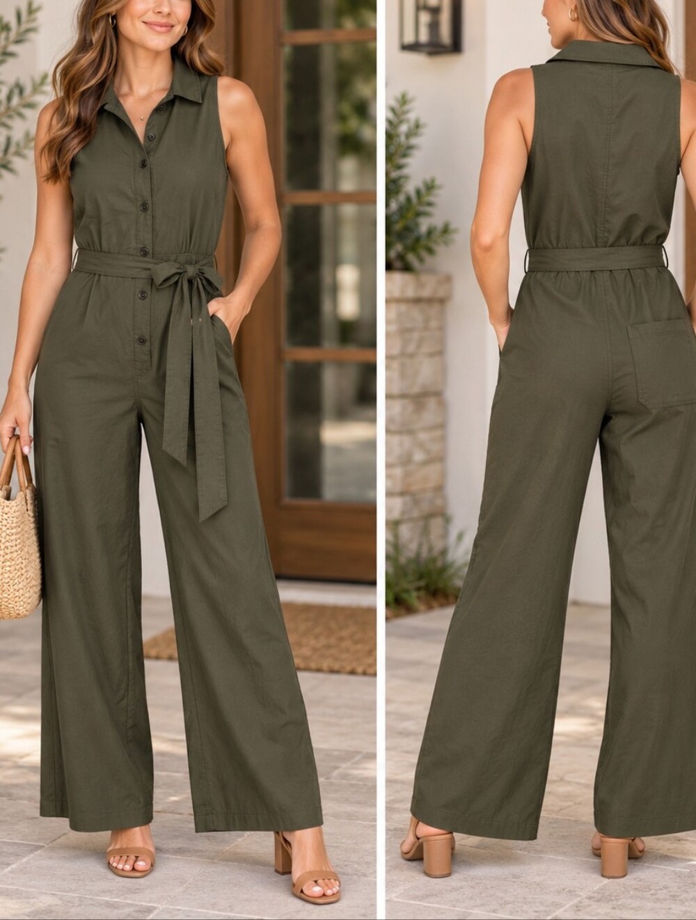 Maeve Dark Olive Green Utility Jumpsuit – Women’s Size 14 NWT